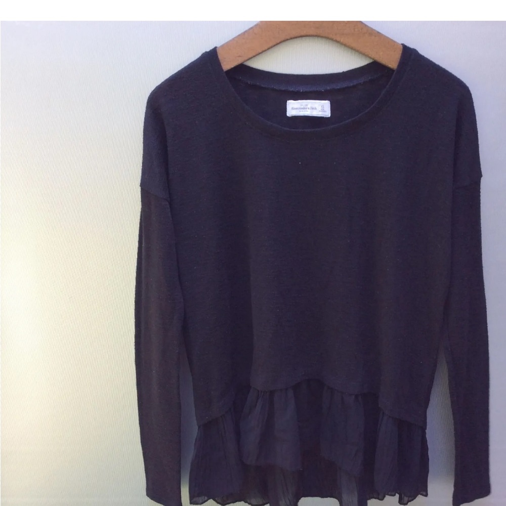 Abercrombie Fitch Women's Black Knit Long Sleeve Sweater Sheer Ruffle Hem XS